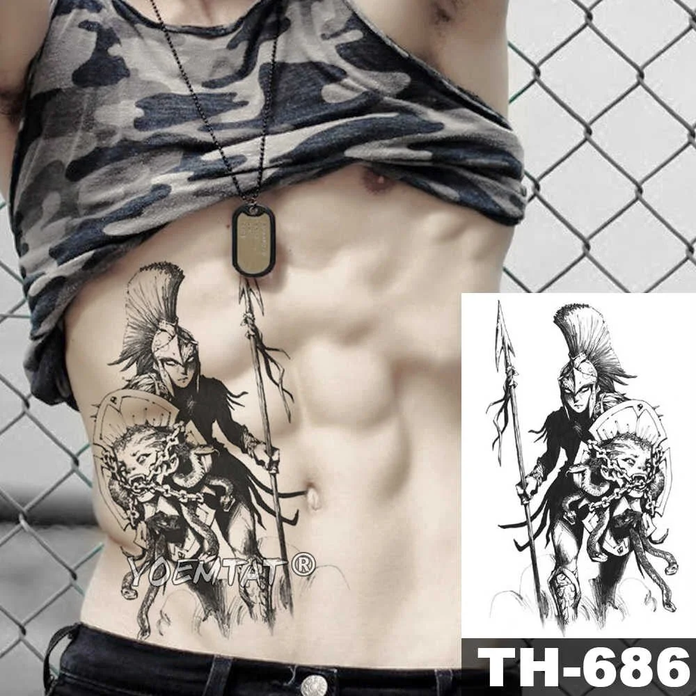 Hero Gladiator Warrior Temporary Tattoo Sticker Spartan Waterproof Tatto Crusader Knights Body Art Arm Fake Tatoo Men Women