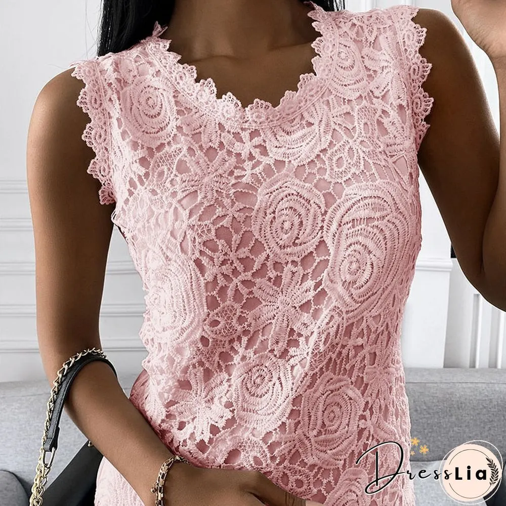 Womens sexy lace t-shirt summer fashion jacquard sleeveless slim casual tee y2k vintage