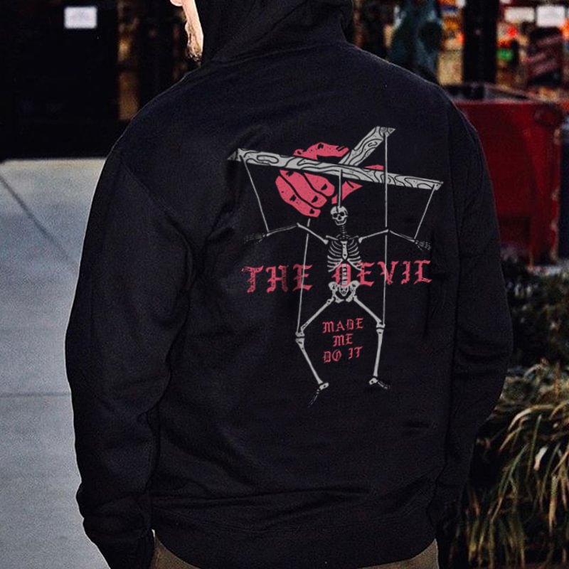 The Devil Made Me Do It Printed Men's Casual Hoodie - Krazyskull