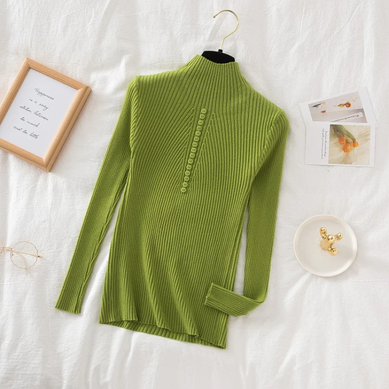 Uveng Uveng Collar Sweater Bottomed Women's Long-Sleeved Top 2024 Autumn And Winter New Button Tight Knitted Shirt