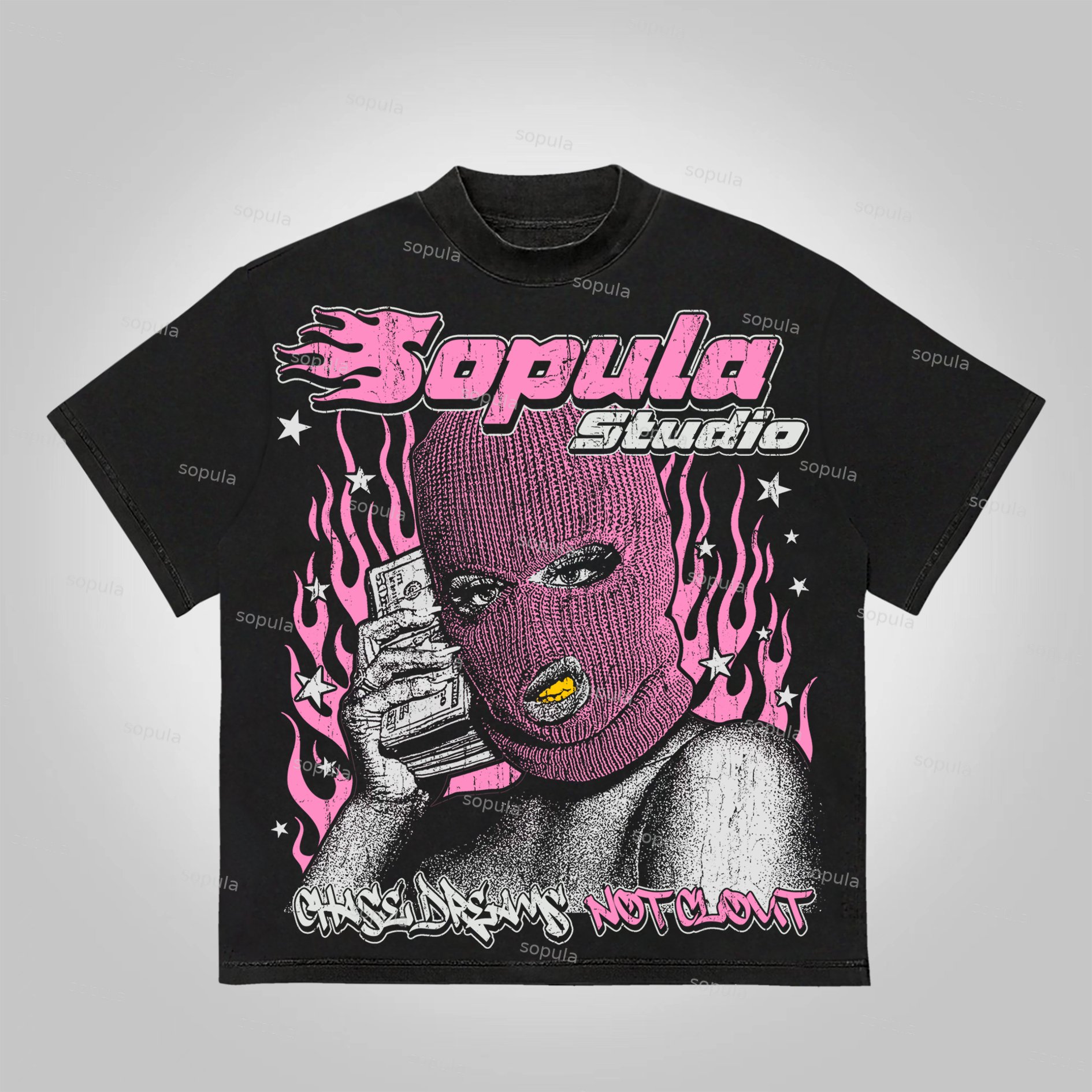 Sopula Bandit Flame Character Portrait Vintage Graphics Cotton T-Shirt
