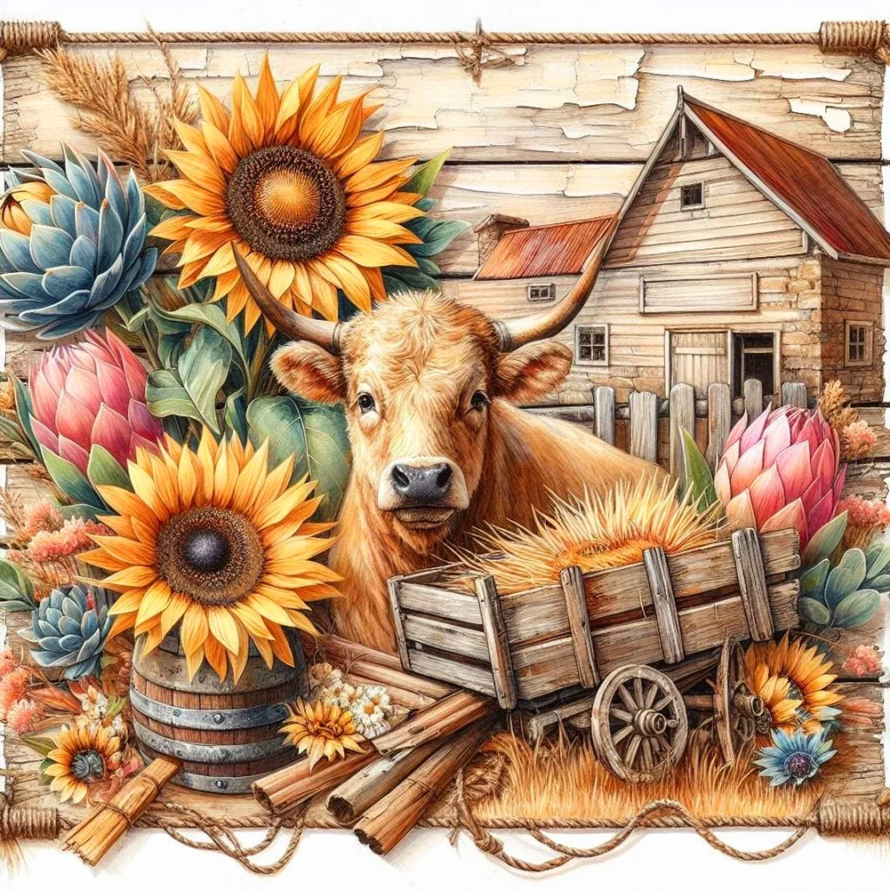 Full Round Diamond Painting - Farm Cows(Canvas|40*40cm)