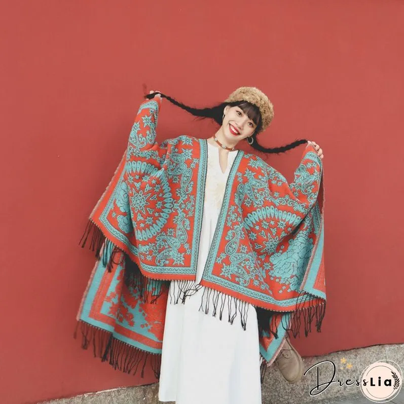 Tibetan ethnic totem flower big shawl retro warm scarf