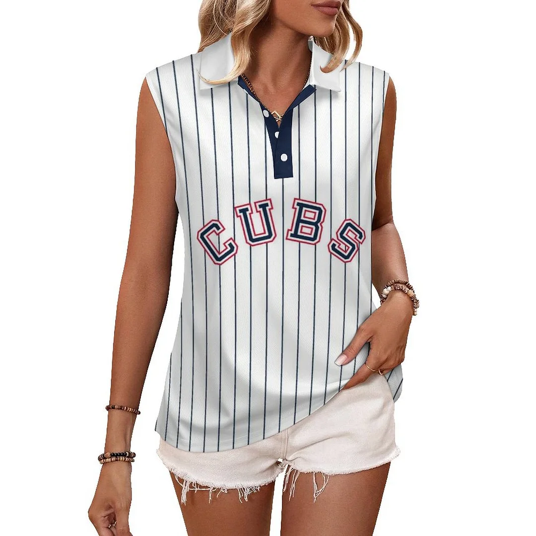 V-neck Sleeveless Casual POLO Shirt Tank Top for Women Printed with Pattern,Blue,Red
