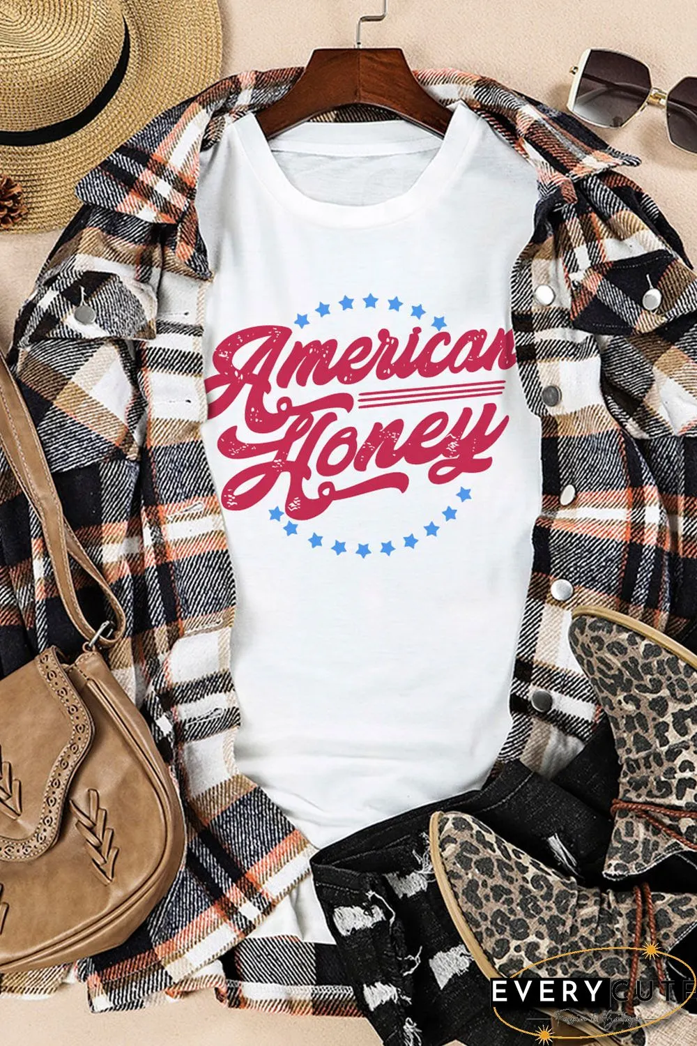 White American Honey Stars Print Short Sleeve Graphic Tee
