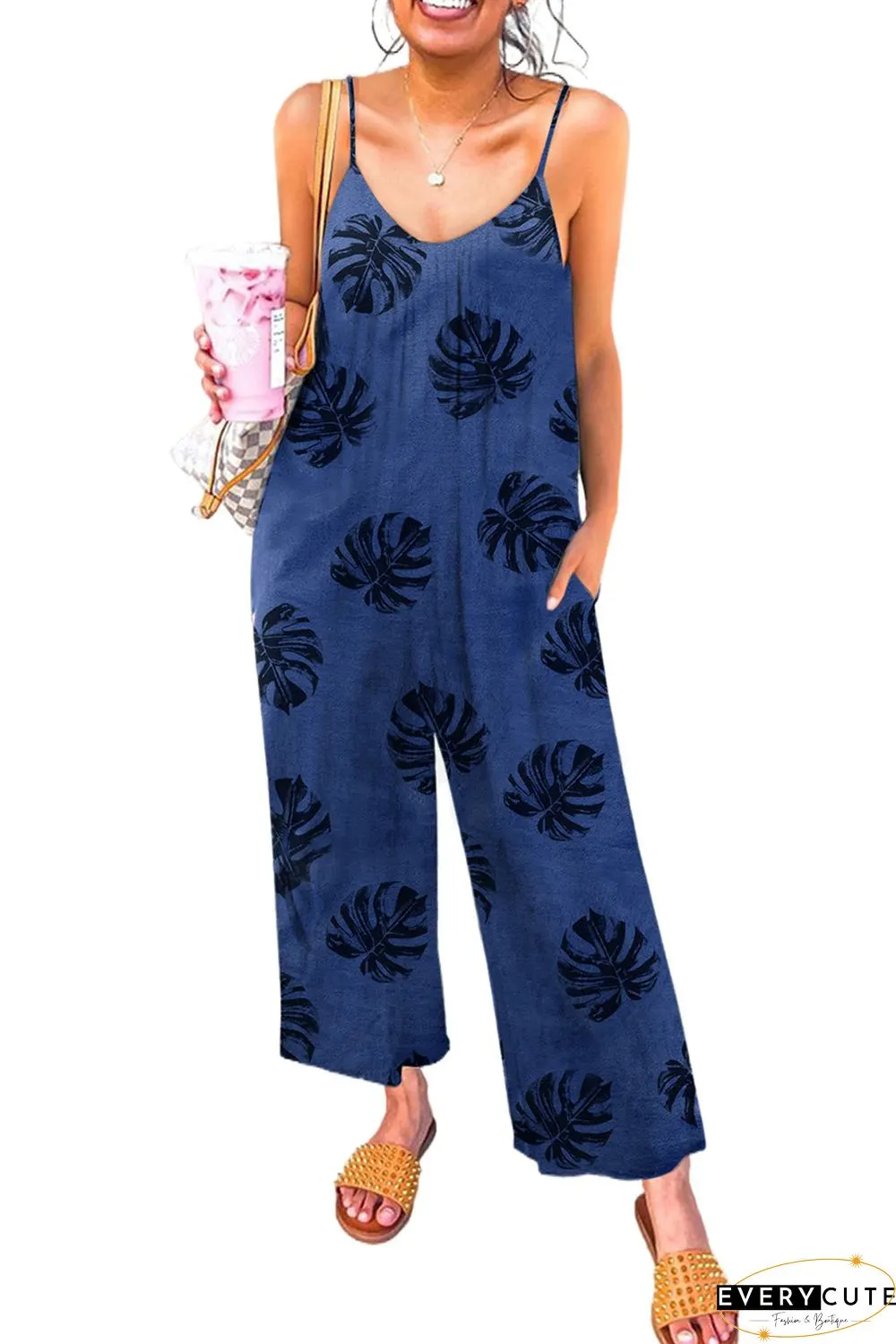 Print Spaghetti Strap Wide Leg Jumpsuit