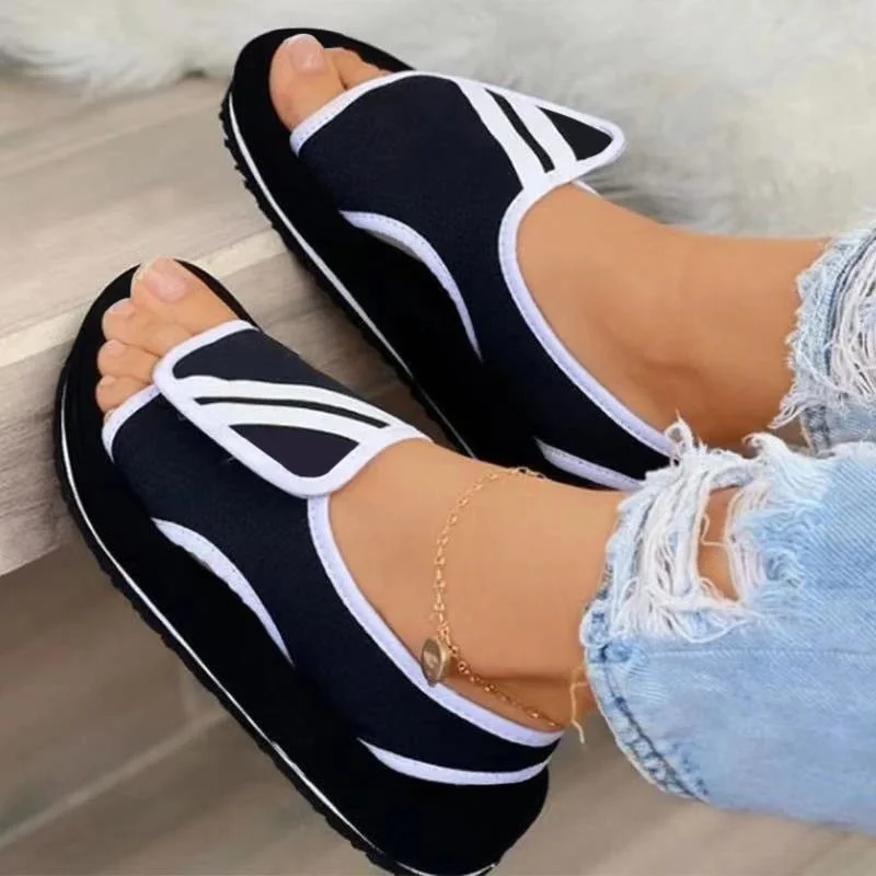 2021 Summer Women Slipper Buckle Decoration Beach Sandals Female Wedge Shoes Lady  Outdoor Non-slip Slippers Fashion Flip-flops 515-1