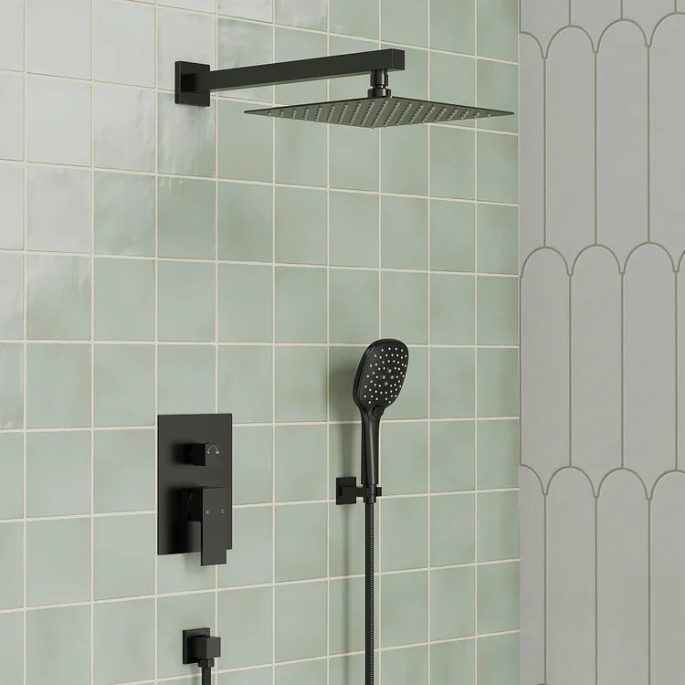 Wall Mount Rainfall Shower System in Matte Black M6646BI-10BL