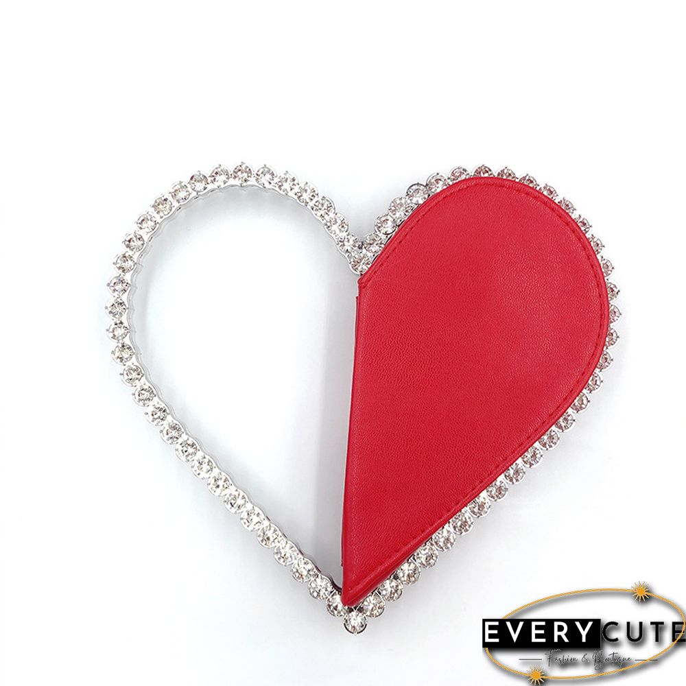 Red Heart Shaped Party Evening Clutch Bags with Crystal