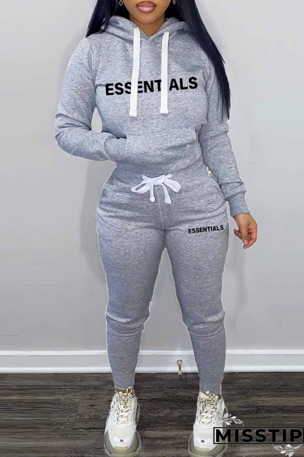 Khaki Elegant Print Letter Hooded Collar Long Sleeve Two Pieces