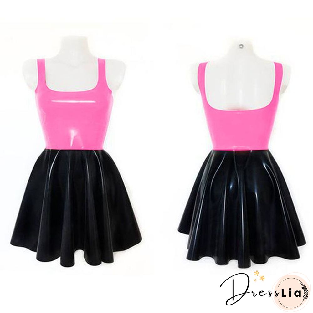 Plus Size A-line Sleeveless Mini Dress Ladies Splicing Color Pleated PVC Dress Summer High Street Sundress Fashion Streetwear