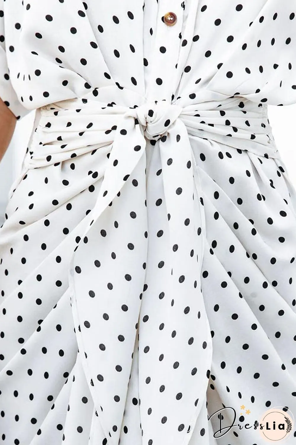 Polka Dot Tie Front Midi Shirt Dress