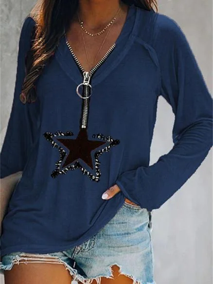 Women Long Sleeve V-neck Graphic Top