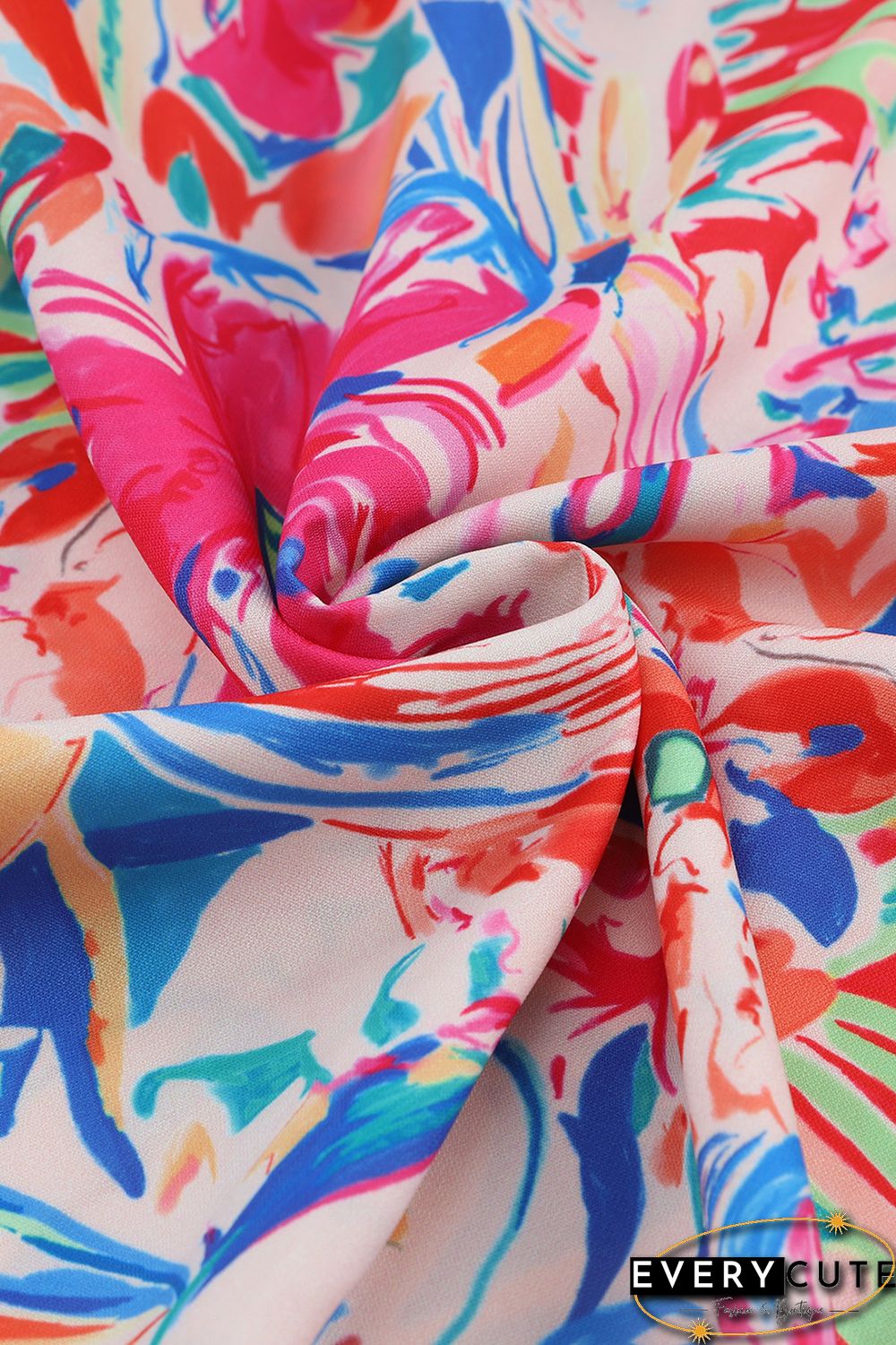 Multicolor Abstract Striped Patchwork Ruffled Short Sleeve Blouse