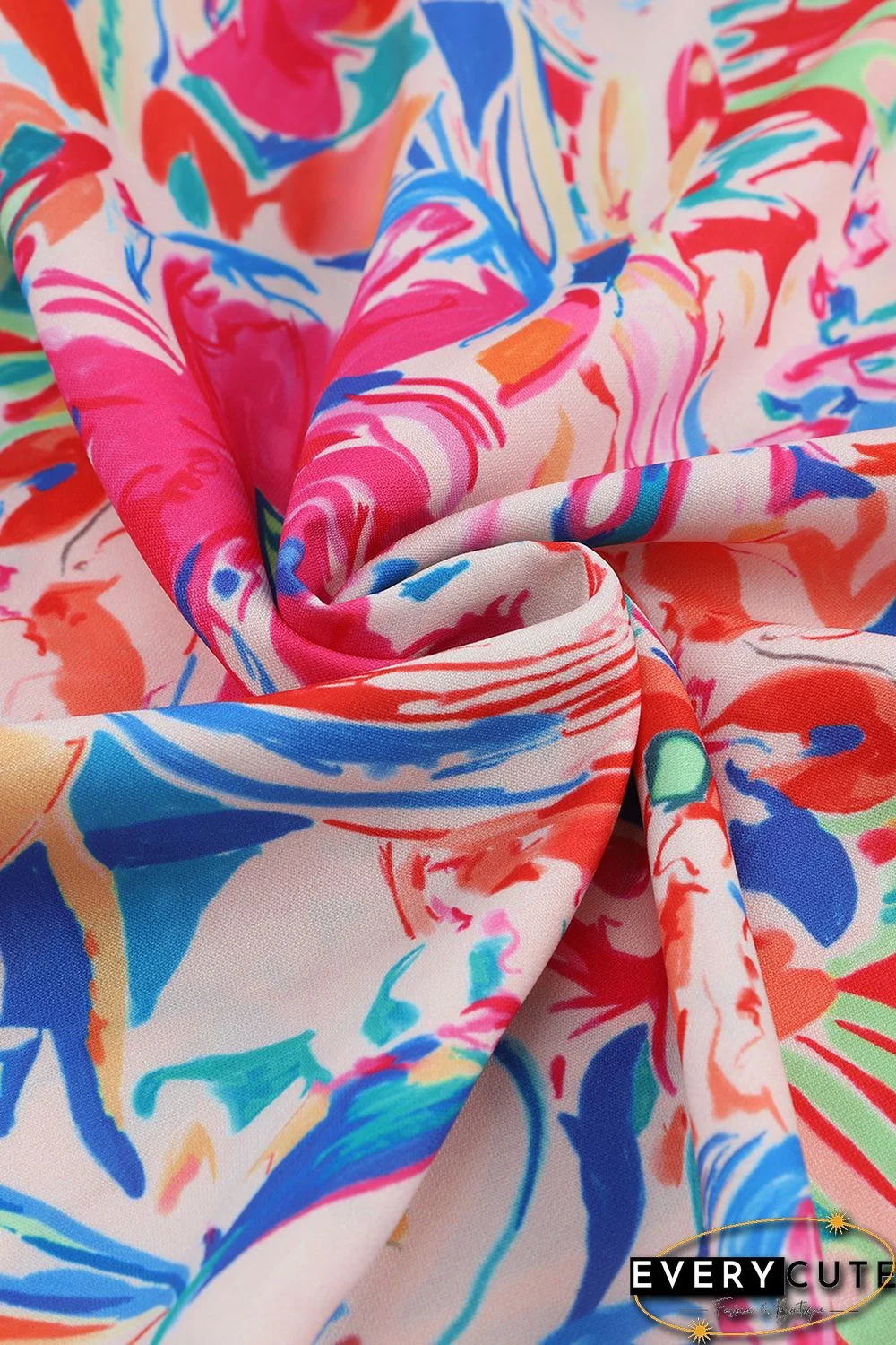 Multicolor Abstract Striped Patchwork Ruffled Short Sleeve Blouse