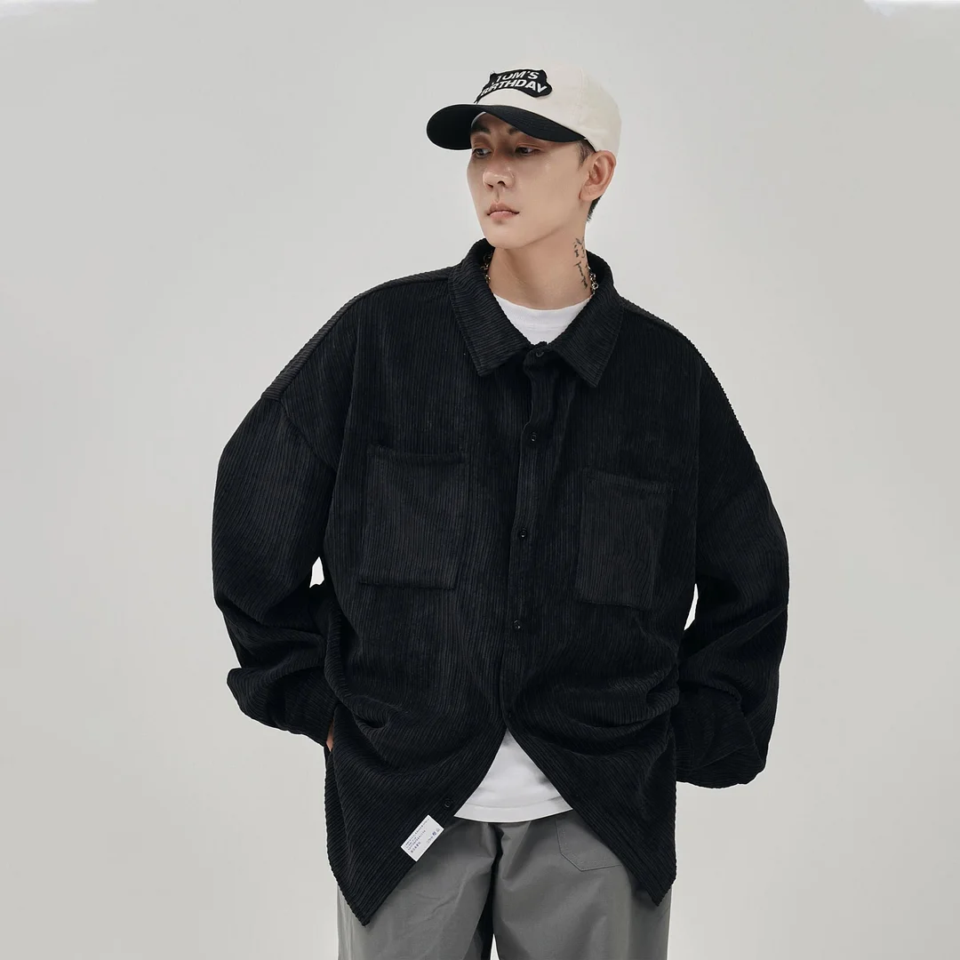 Inongge 4-color Corduroy Shirt Men Fashion Oversized Casual Shirts Men Japanese Streetwear Loose Long Sleeve Shirt Mens Large Size M-5XL