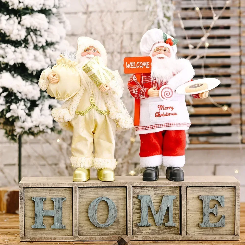 Tegooe 30CM Plush Santa Claus Doll Christmas Desktop Ornaments New Year Gift