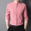 Men's Business Casual Slim Fit Cotton Stand Collar Long Sleeve Shirt