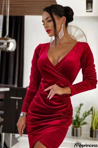 Surplice Long Sleeve Mini Dress