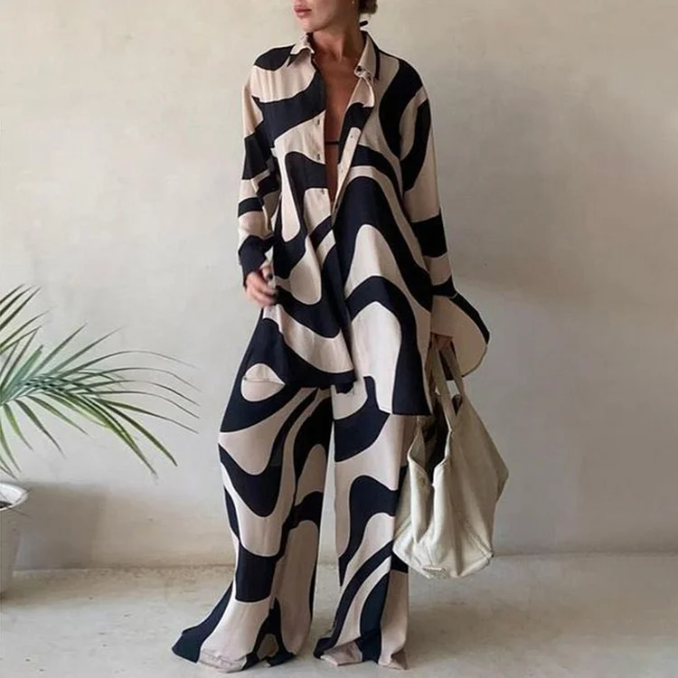 Fashion Striped Shirt Two Piece Set