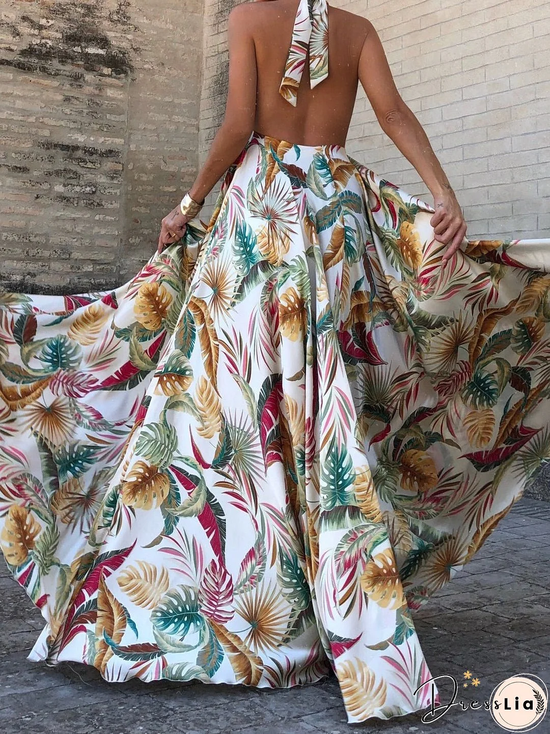 Women's Dresses Printed Halter Bare Back Sleeveless Dress
