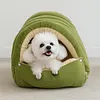 Warm Enclosed Cat Bed Corduroy Plush Cats Tent Calming Pet Nest Cave for Cats Dogs