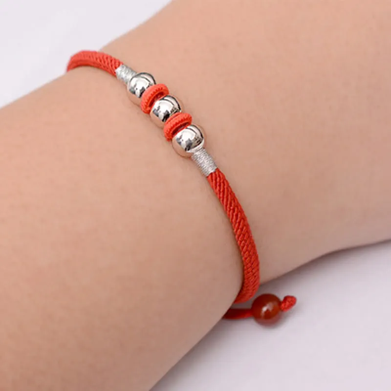 925 Sterling Silver Bead Protection Lucky Red String Bracelet