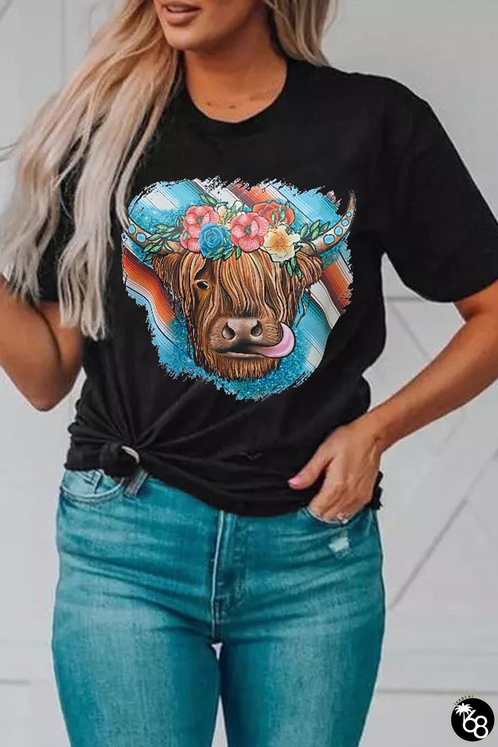 Black Serape Animal Head Graphic Western T-Shirt | 168DEAL