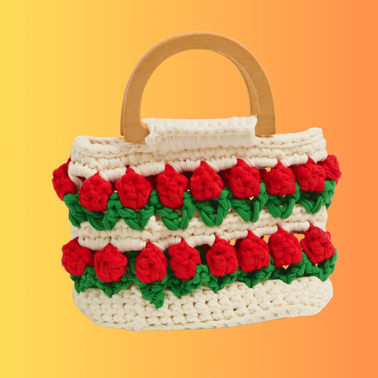 Lulusnow Handmade Rose Tulip Flower Crochet Bag