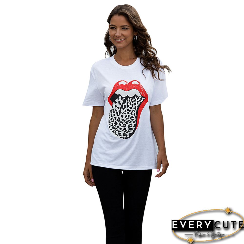 White Printed Loose Casual Tees