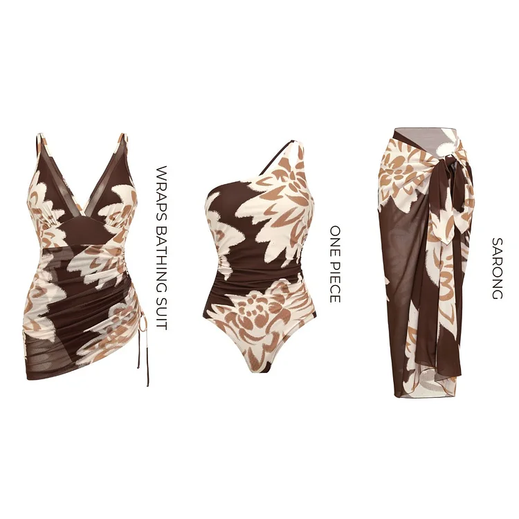 One Shoulder One Piece Swimsuit and Sarong