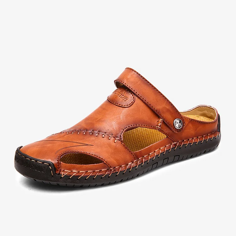 Sale\Red-brown 8/41\Men Hand Stitching Leather Sandals  Stunahome.com
