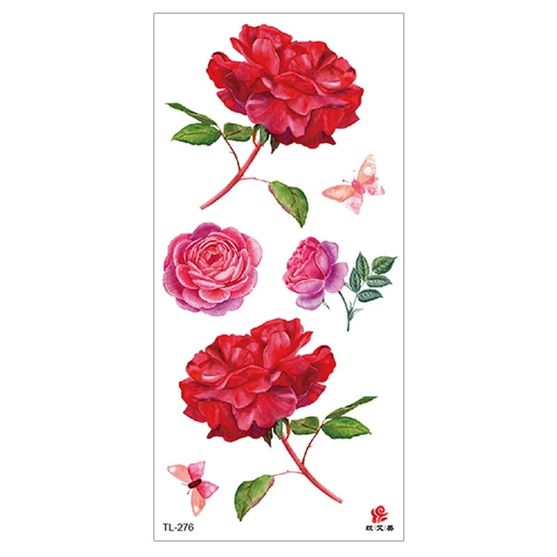 Peony Rose Temporary Tattoo Stickers,Women Body Art Tattoo,Girl Back Breast Arm Leg Red Blue Pink Flower Fake Tatoos