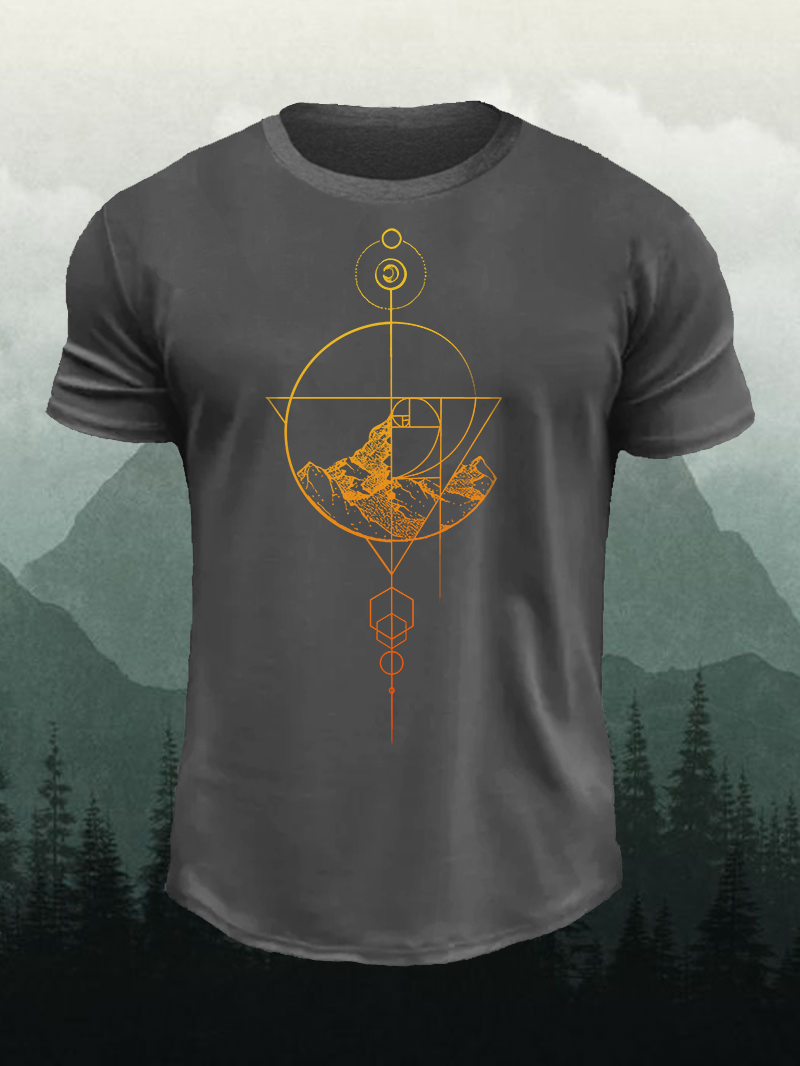 Men's Gold Geometric Fibonacci Short-Sleeved Shirt in  mildstyles