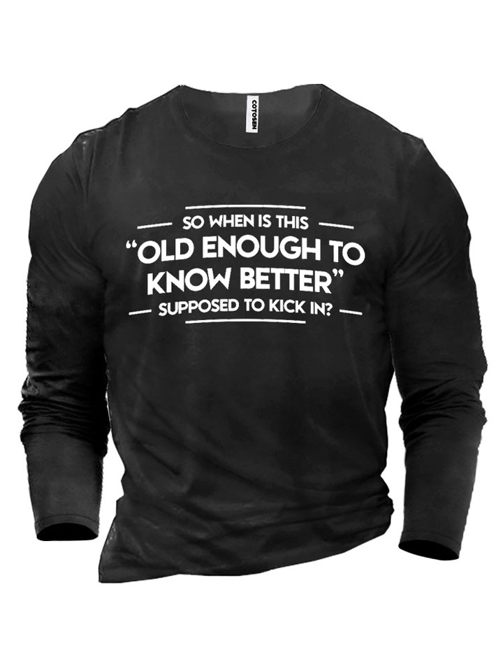 Youth Casual Men's English Letters Printed Long-sleeved T-shirt Cotton Trend Loose on Clothes