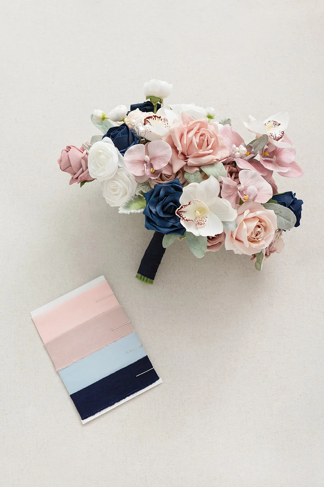 Standard Free-Form Bridal Bouquet in Dusty Rose & Navy