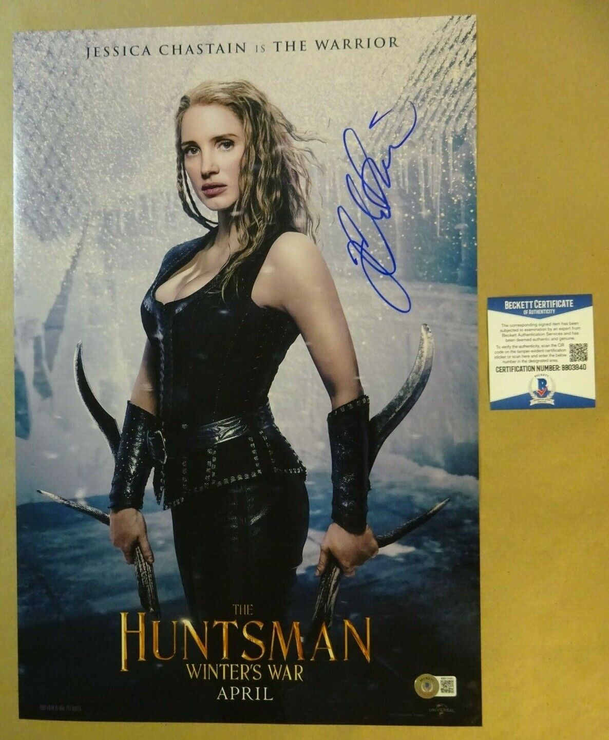 Signed JESSICA CHASTAIN THE HUNTSMAN WINTER'S WAR 12x18