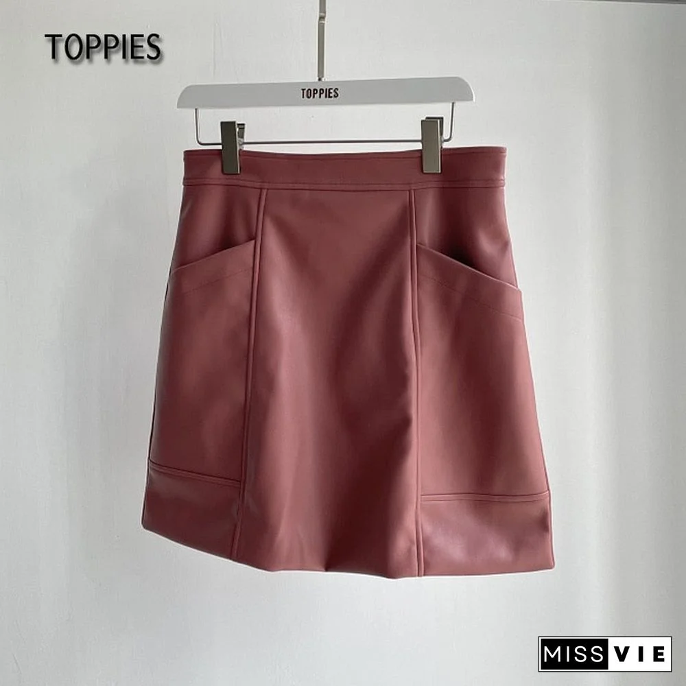 Toppies Leather Skirt High Waist Women Leather Skirt Office Lady Mini Skirt Female Casual A-Line Short Skirts