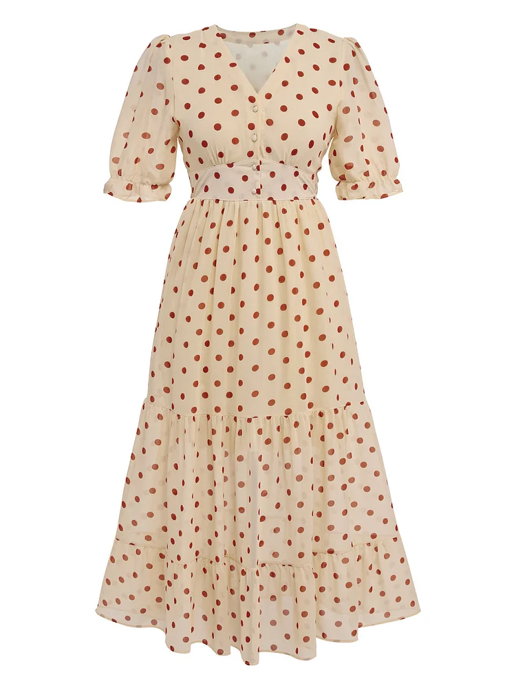 Apricot 1940s Polka Dot Vintage Dress