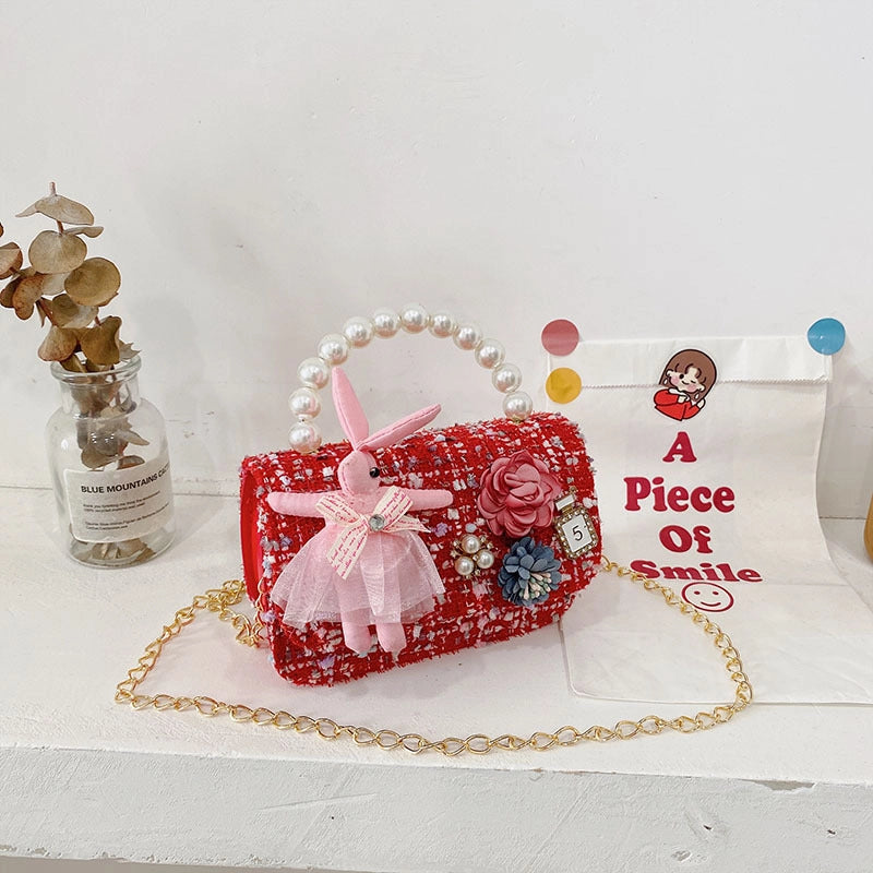 Kid’S Cotton Flower Cute Square Flip Cover Crossbody Bag