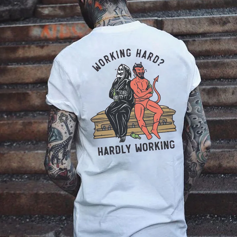 Working Hard Hardly Working Skeleton Print Classic T-shirt -  