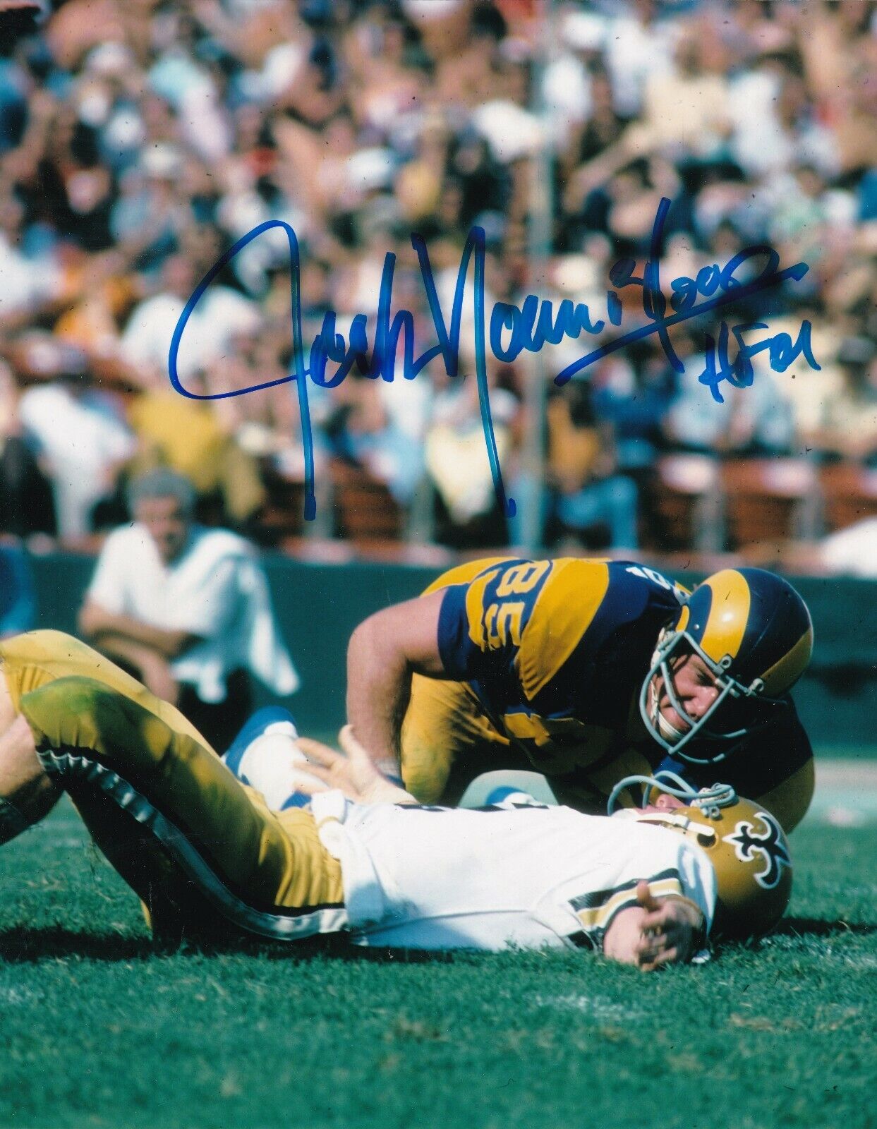 JACK YOUNGBLOOD LOS ANGELES RAMS HOF 01 ACTION SIGNED 8x10