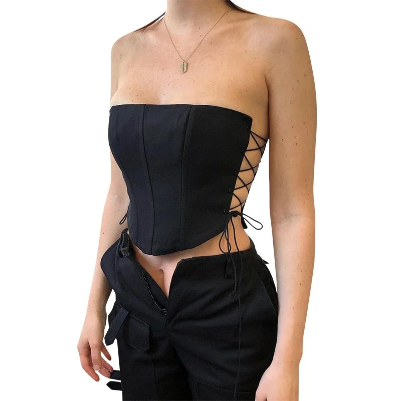 Women Sexy lace up Cropped Top Summer Ladies Casual Strapless Bandage Sleeveless Wrapped Chest Strappy Tank Tops Streetwear new