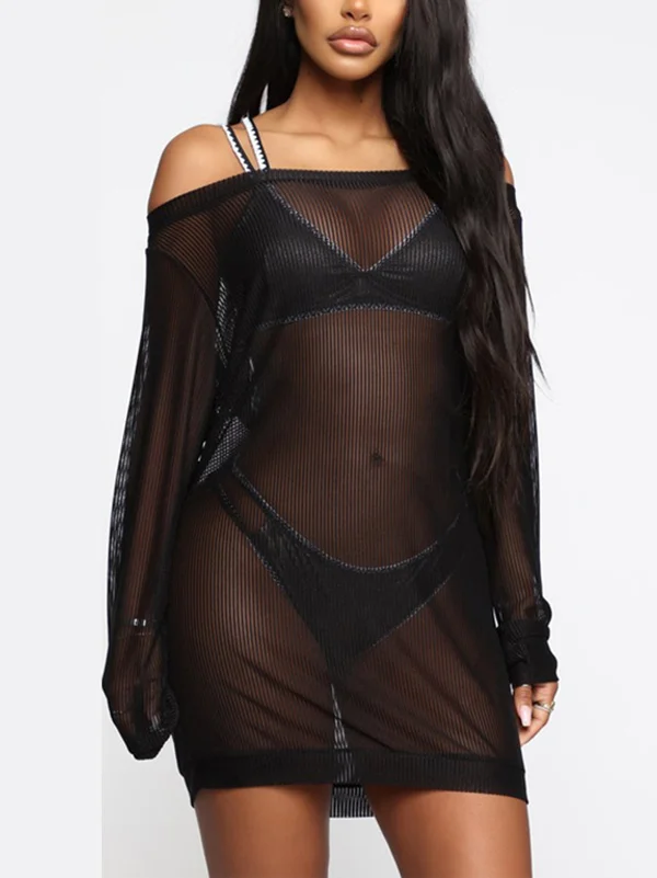 See-Through Simple Long Sleeve Cover-Ups Tops