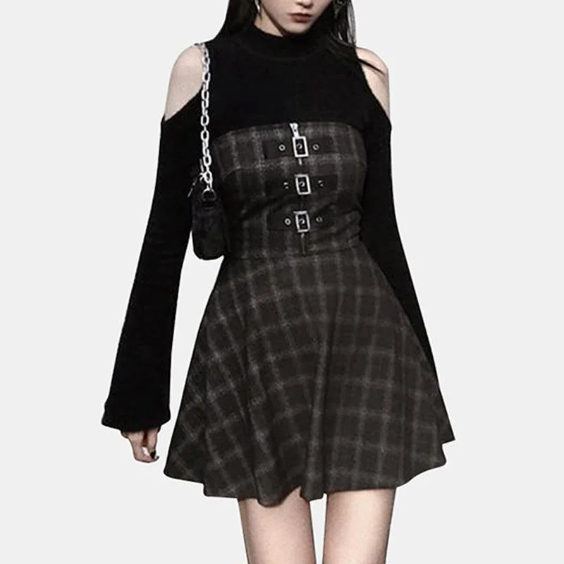 Buckle Plaid Dress
