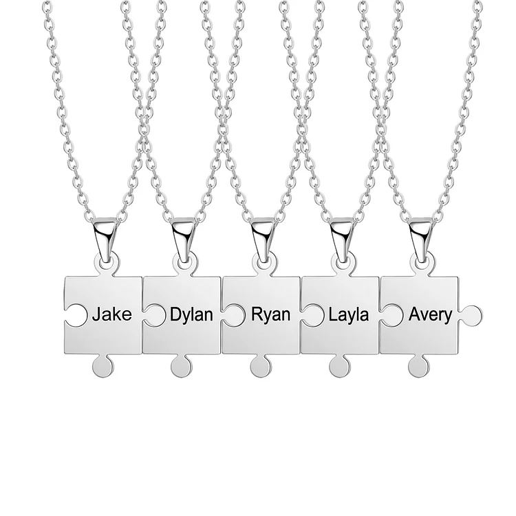 Puzzle Necklace Personalized Names 5 Pieces Necklace for Family Friends