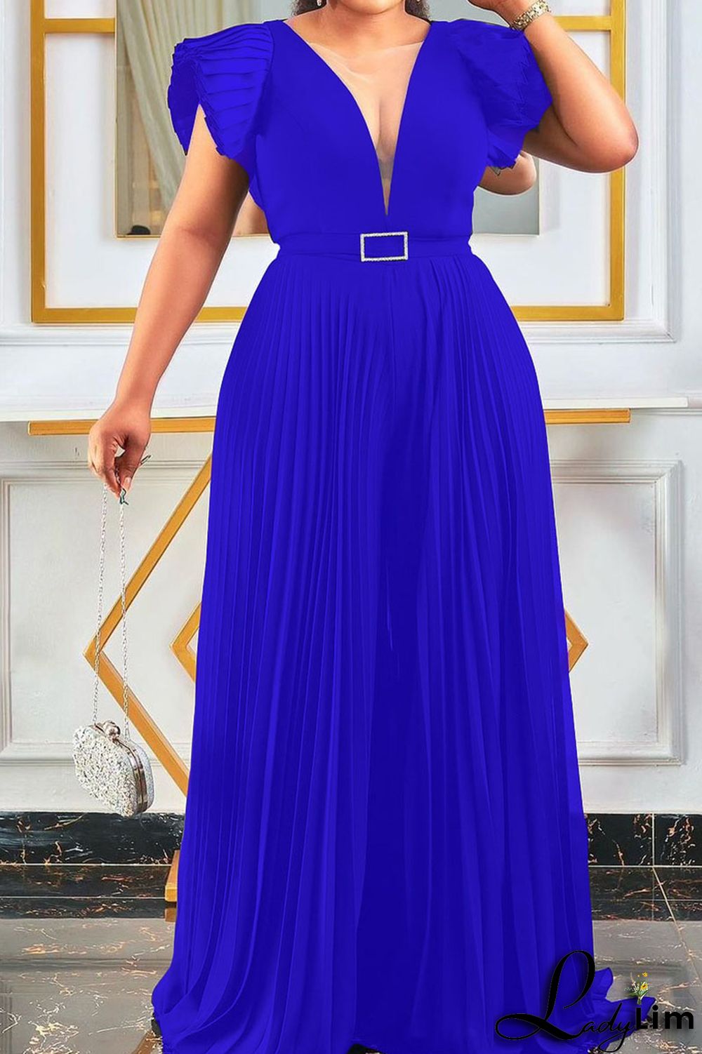 Yellow Elegant Solid Split Joint Fold V Neck Loose Jumpsuits