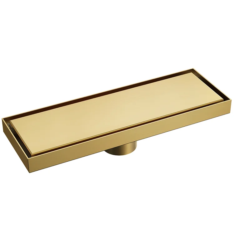EVERSTEIN Rectangular Stainless Steel Linear Shower Drain with Tile Insert Cover Brushed Gold