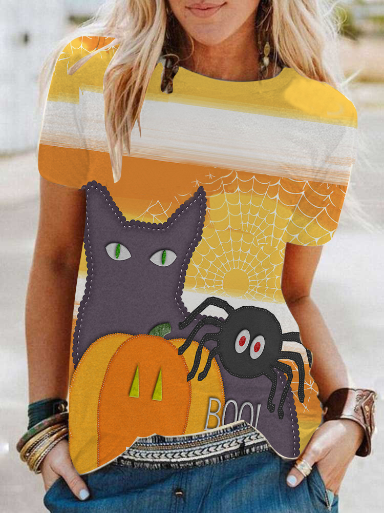wearshes Happy Halloween Animal Print T Shirt