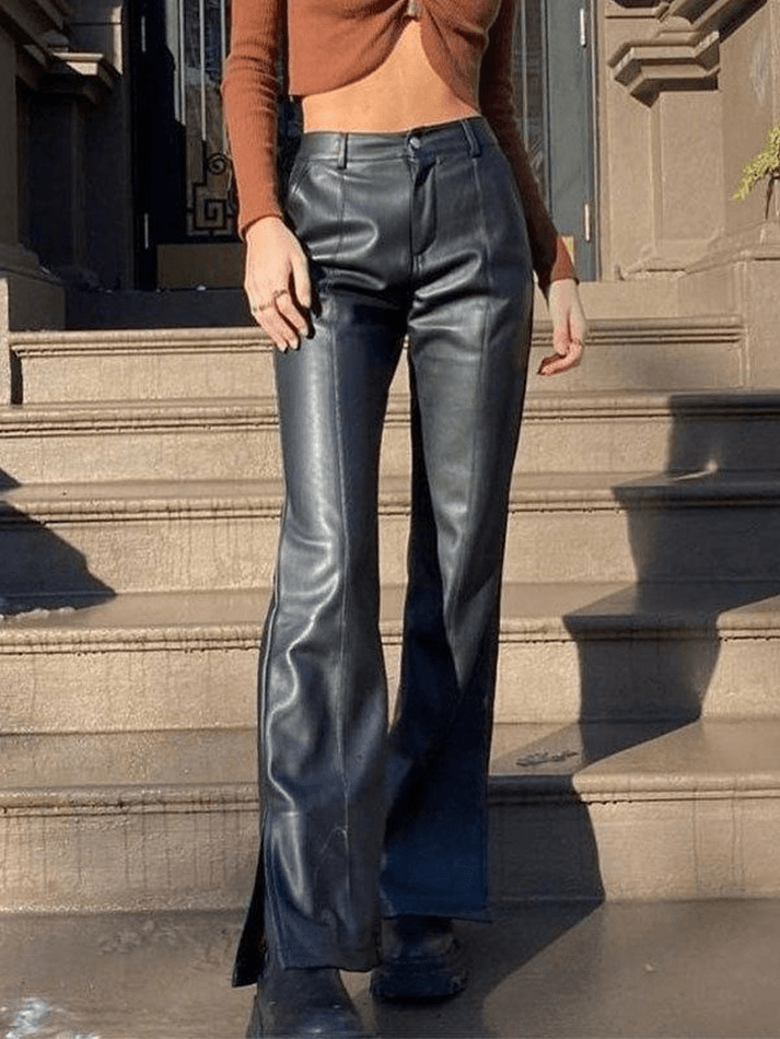 Split Flare Leg Pu Leather Pants